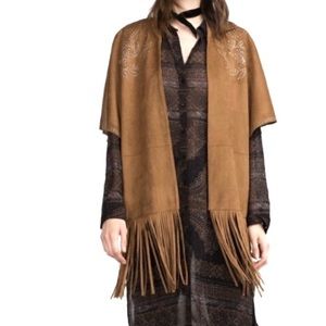 ZARA Faux Suede Brown Duster Silver Studs/Fringes Medium Size